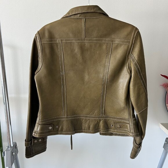 Marc New York Olive Green Zip Up Genuine Leather Jacket - Picture 3 of 5